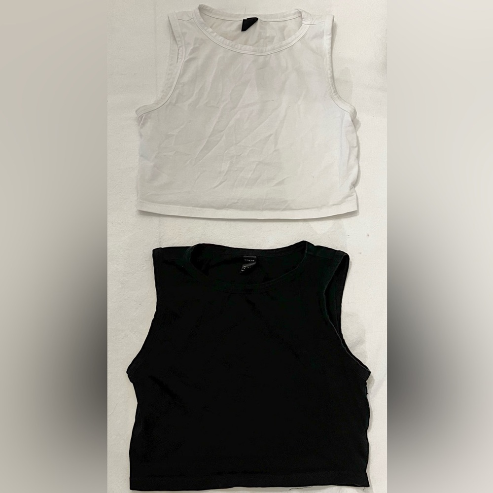 2 black and white cropped tank tops (halter)